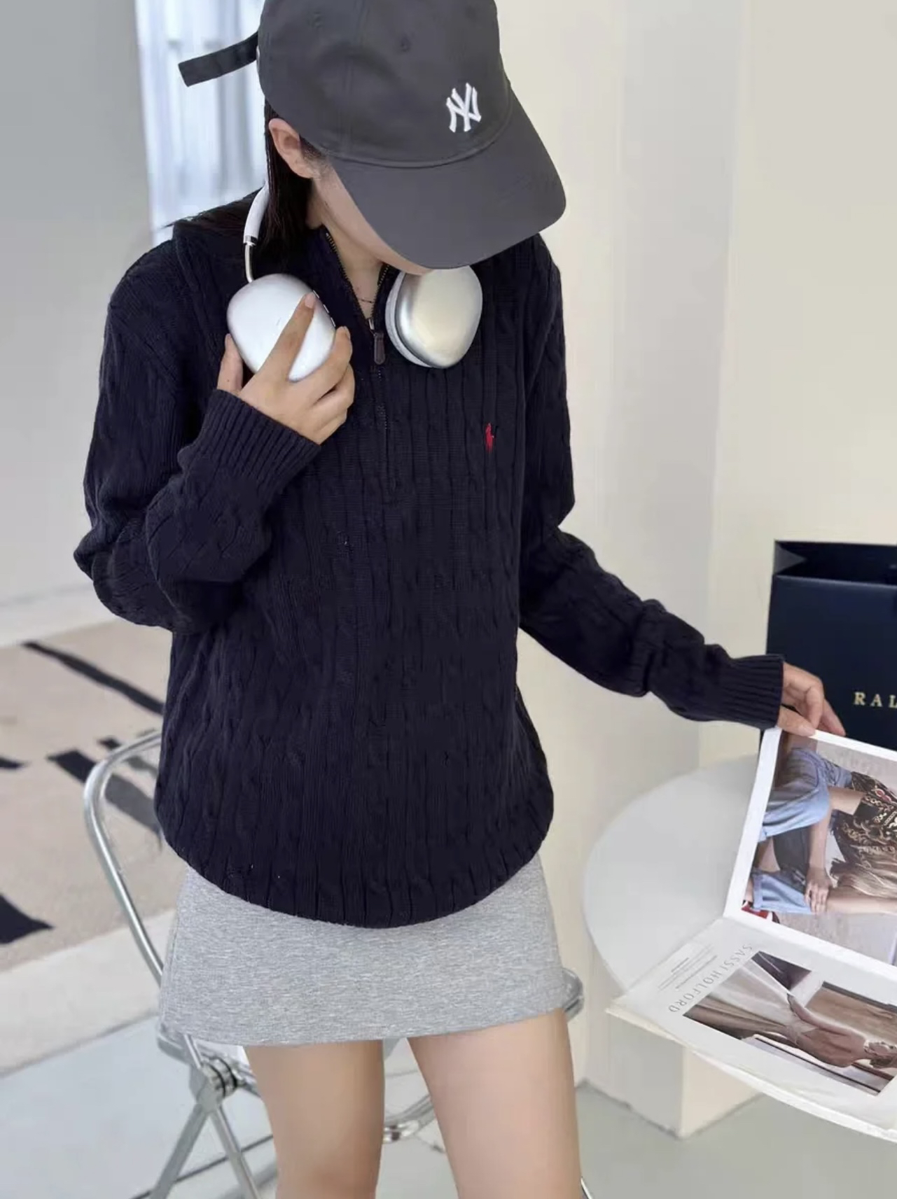 -TT秋冬新款高端《半拉链》毛衣针织衫宽松轻奢百搭半高领男女同款