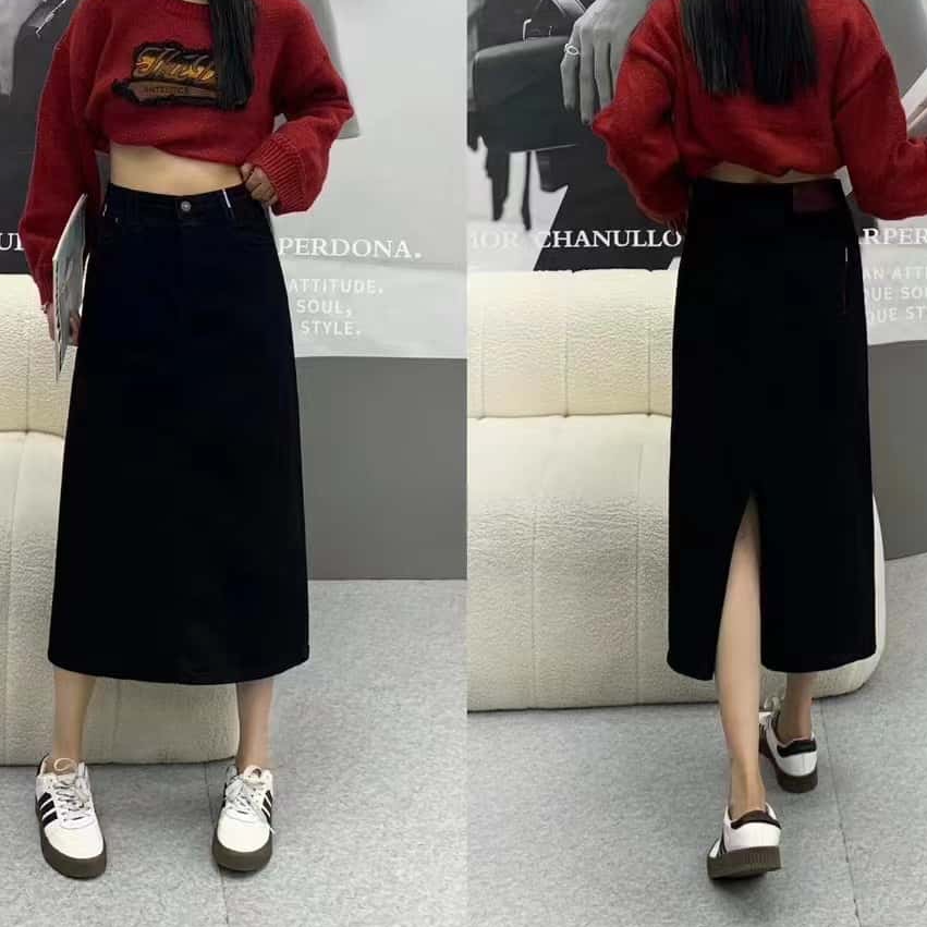 必魅牛仔半身裙2025新款A字裙大码遮肉显瘦洗水牛仔中裙01291