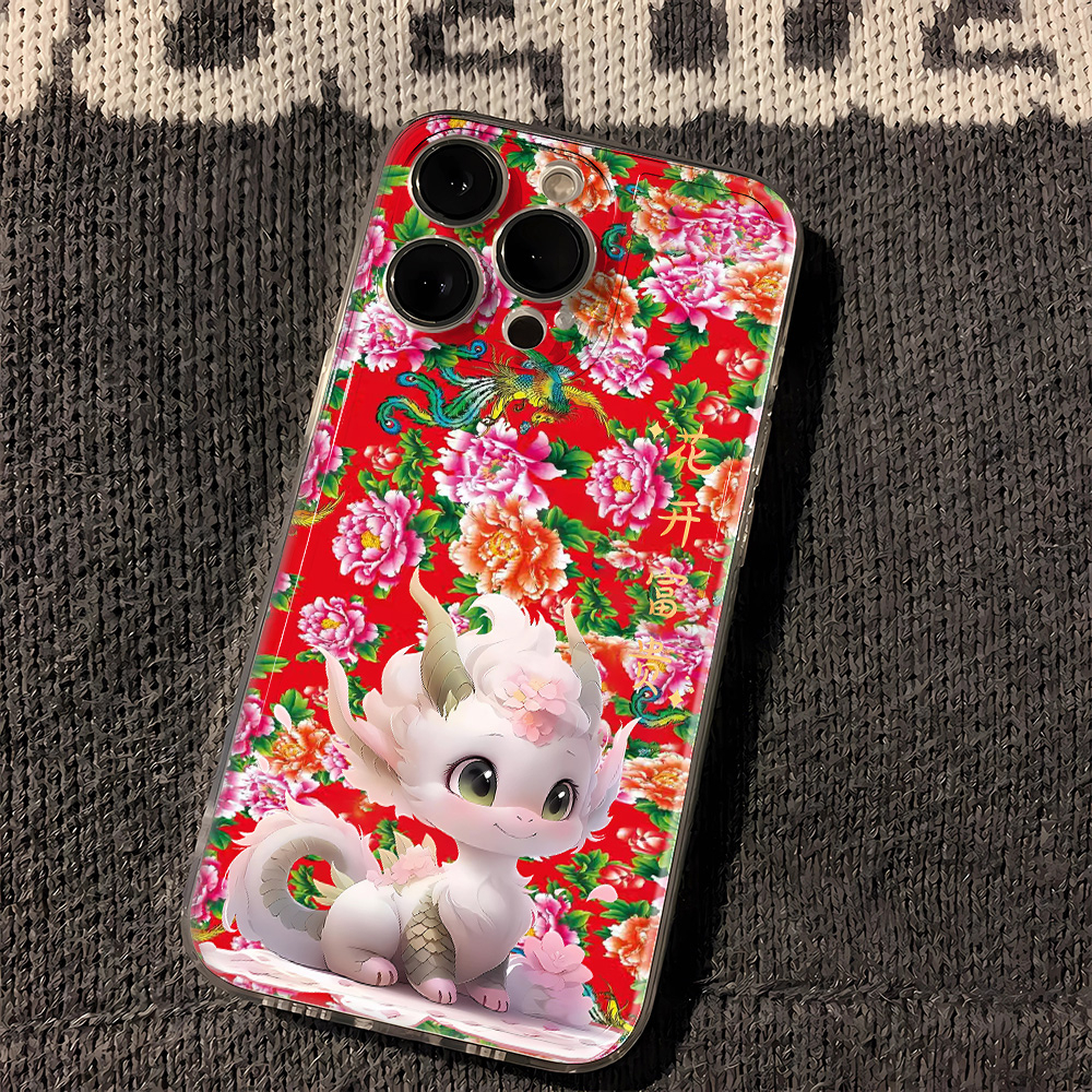 龙年大红花花开富贵苹果15/13手机壳oppo小米vivo华为iPhone14pm
