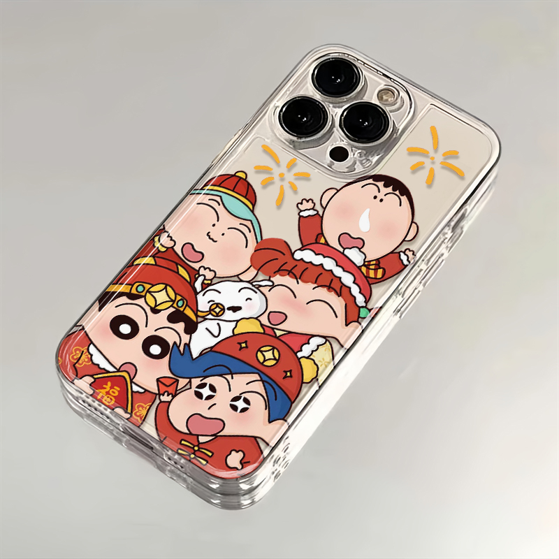 可爱小新过新年苹果华为iPhone15/14promax手机壳13太空12软壳11