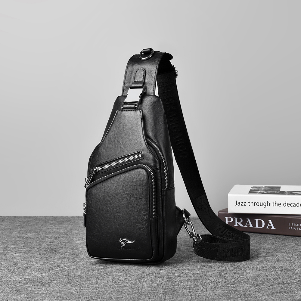 新款跨境麦克袋鼠男包真皮胸包男士头层牛皮斜挎包多功能时尚休闲