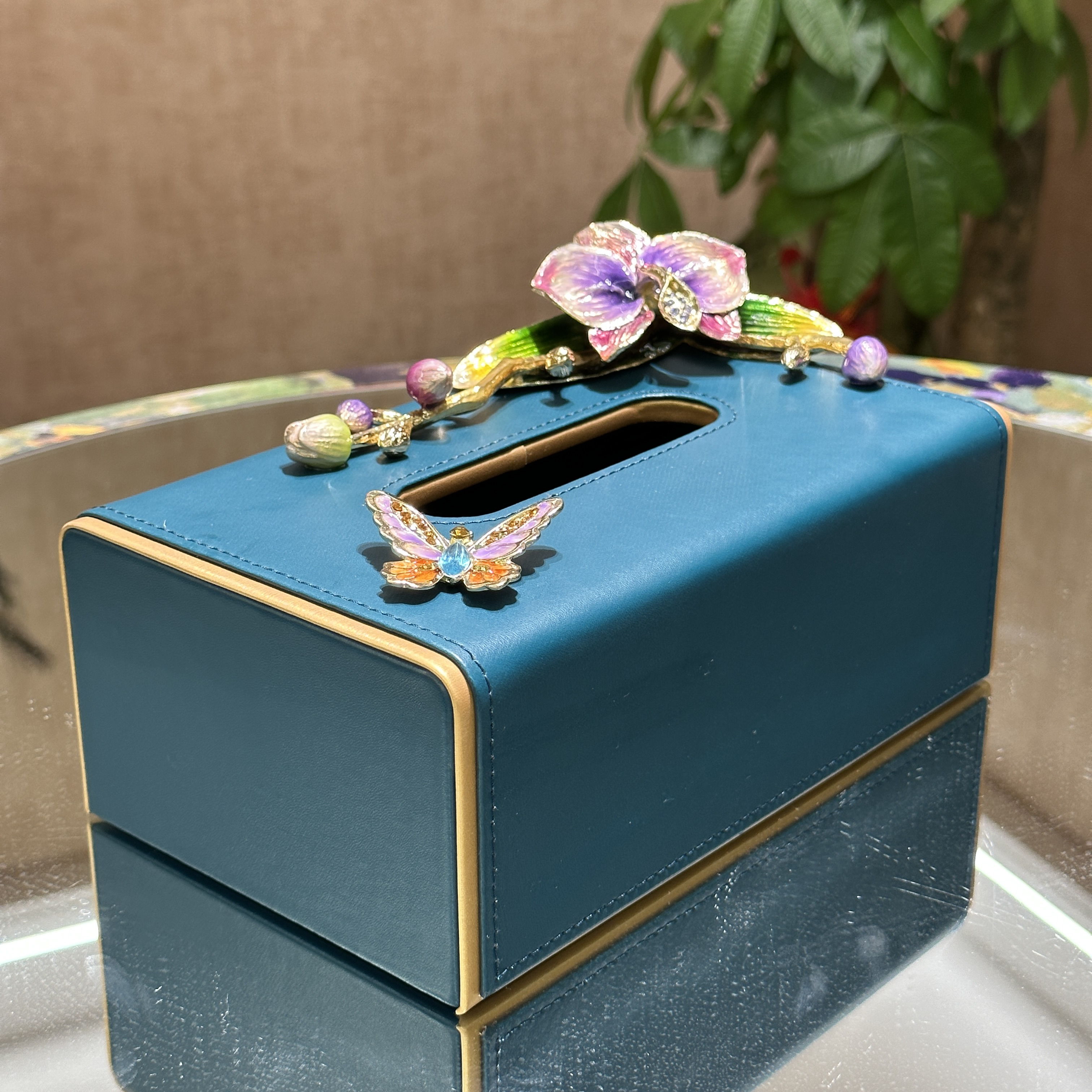 【凯迪饰界】珐琅彩雾霾蓝纸巾盒现代轻奢简约茶几书房装饰家居好物