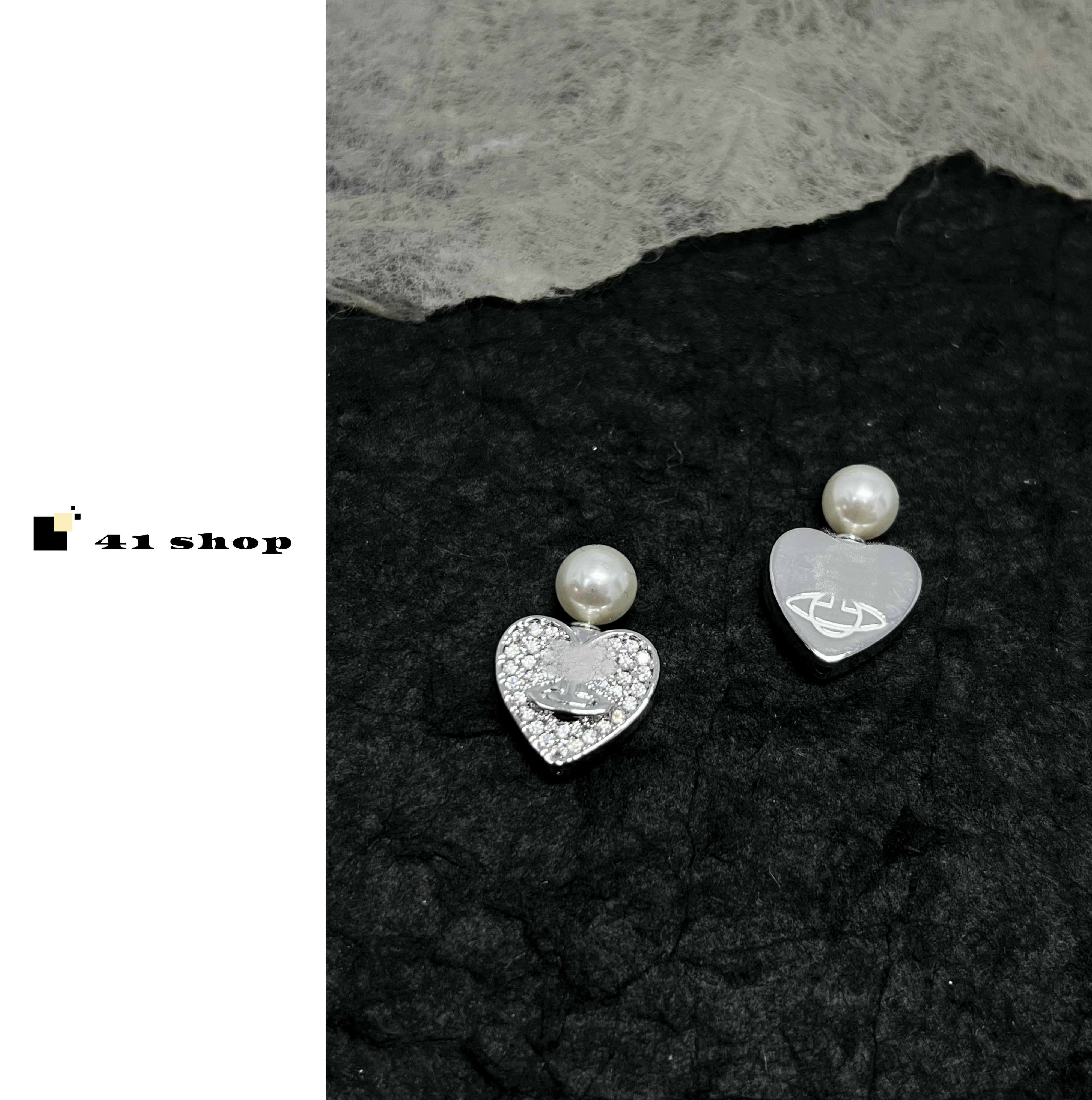 铜合金合成锆石耳饰 A363 土土满锆爱心珠珠耳钉