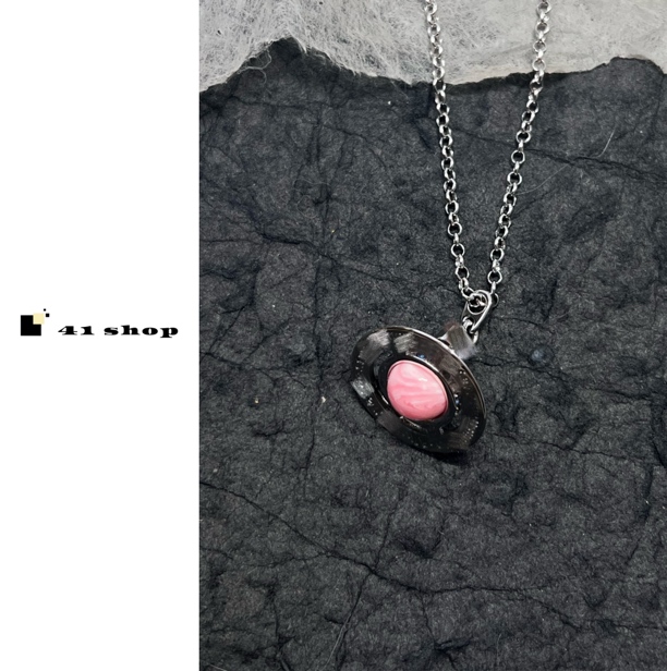 铜合金合成锆石项链 粉星球项链