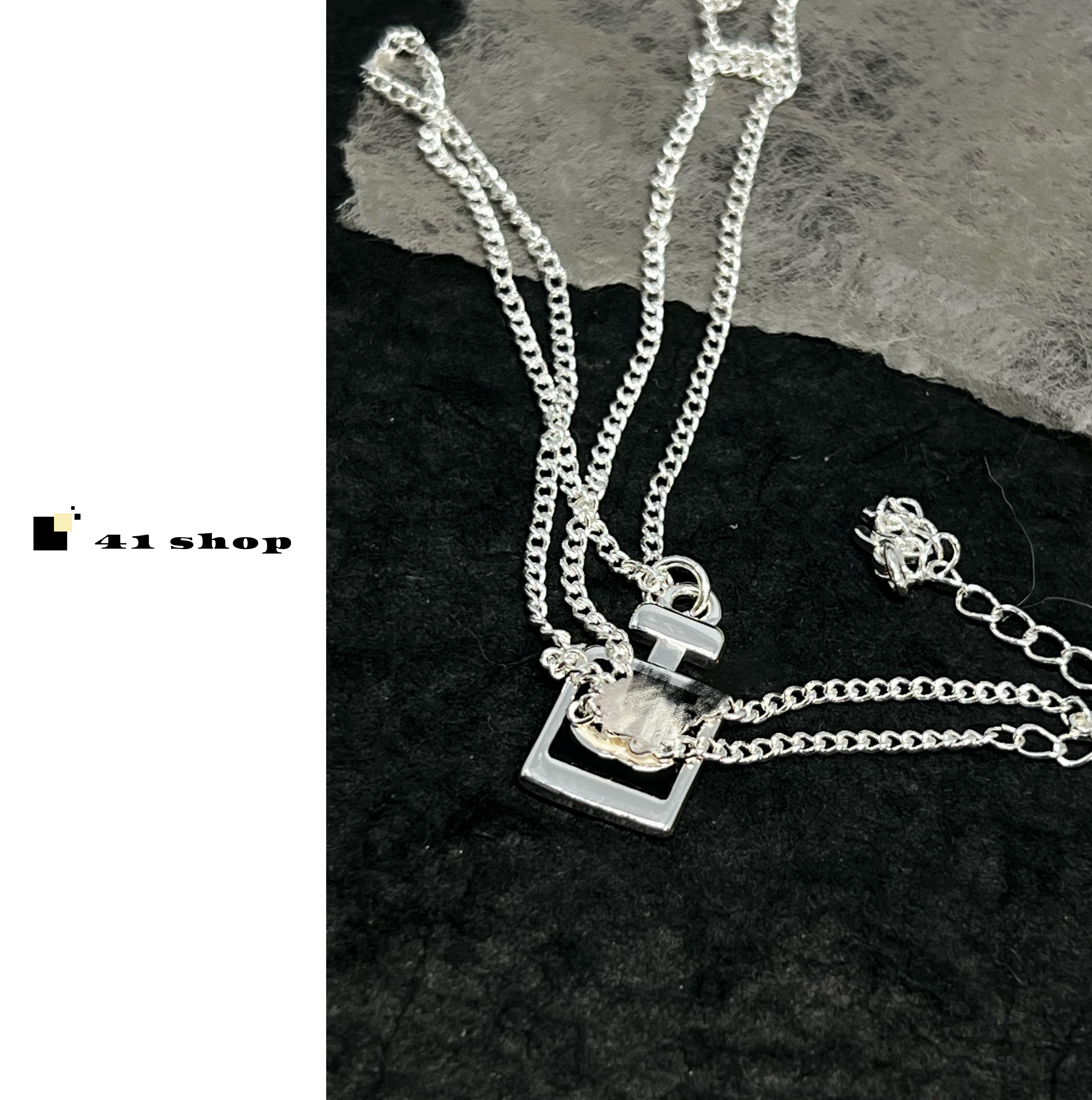 铜合金项链 A138银色香水瓶黑釉箱项链