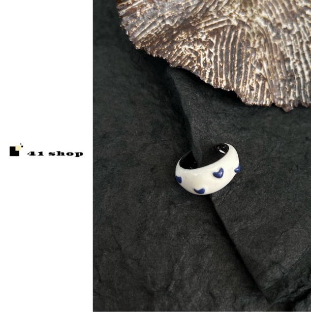 铜合金珐琅戒指 【A224】蓝色爱心珐琅滴釉戒指