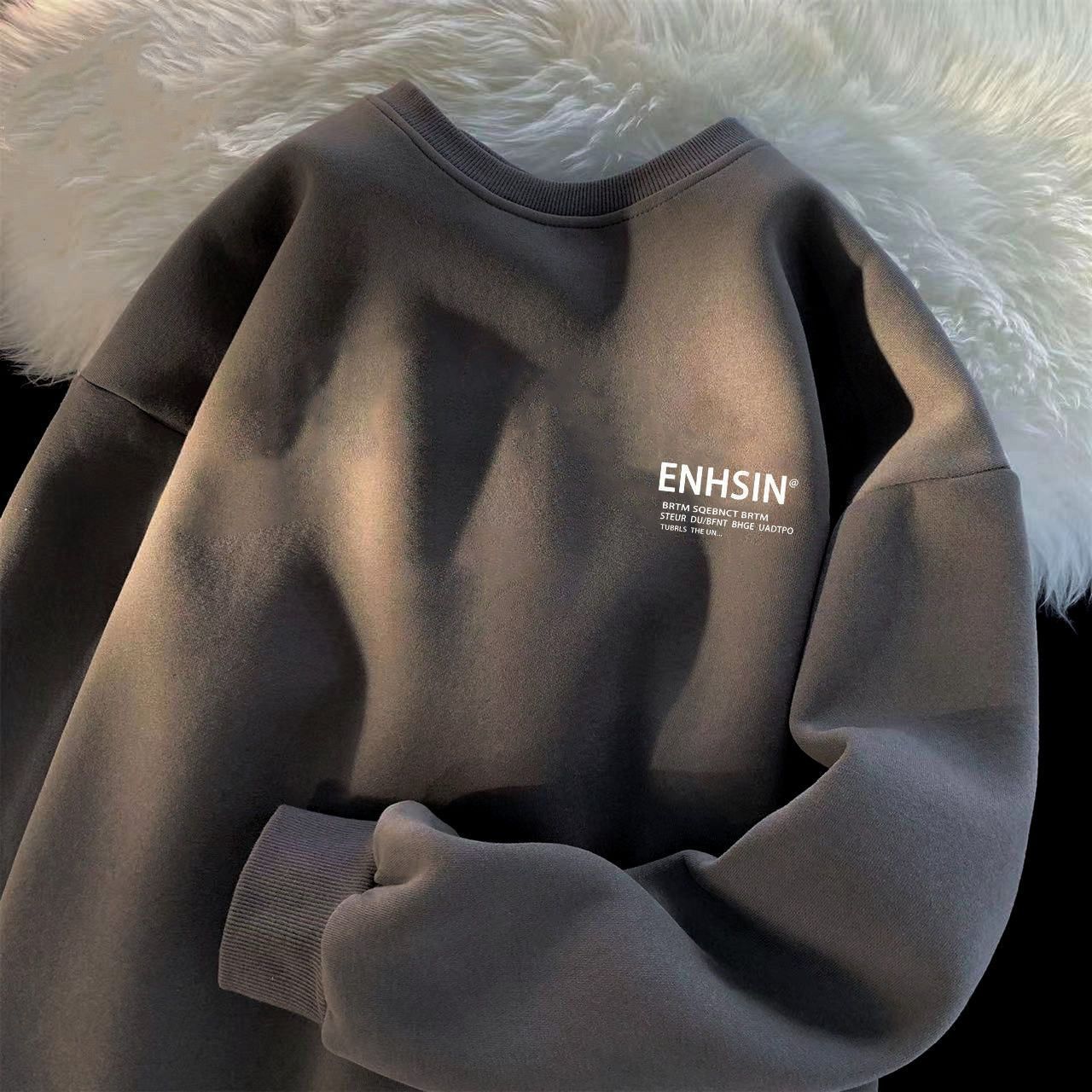 重磅秋冬季宽松无帽薄款卫衣男女百搭圆领加绒加厚学生情侣校园风