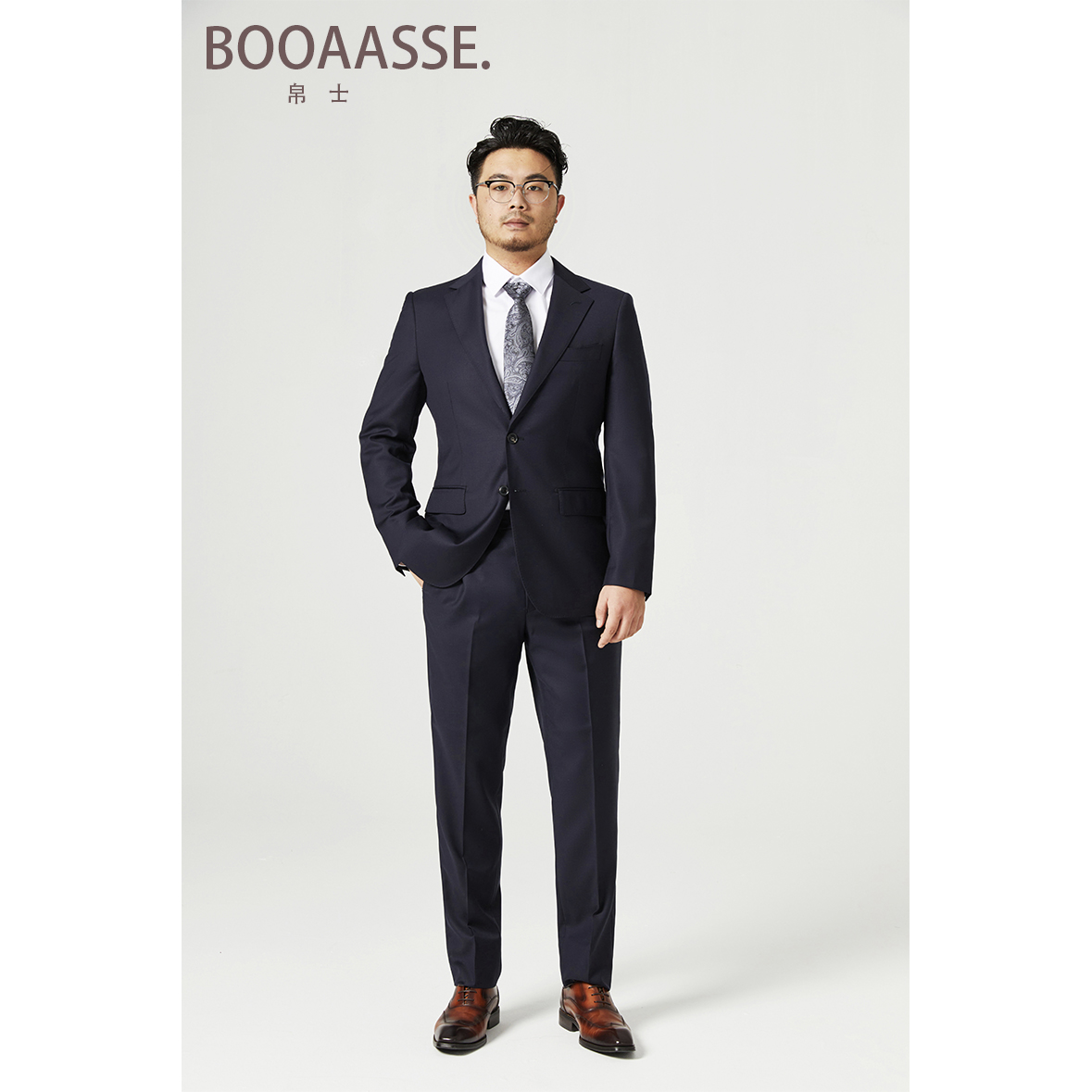 帛士100羊毛【三色总裁套西】男士修身单排双开叉西服 休闲结婚上班