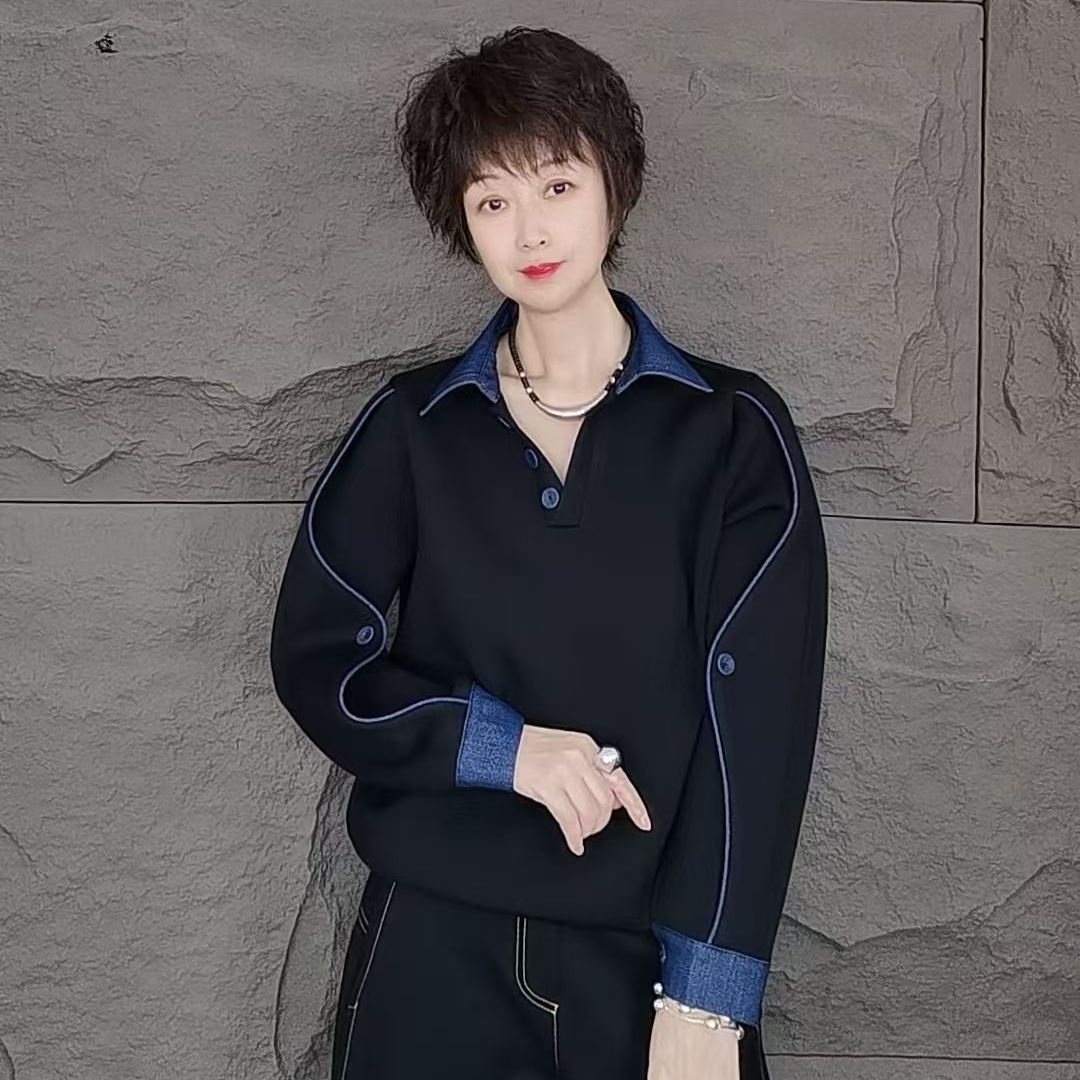 拼接撞色宽松休闲时尚百搭长袖卫衣