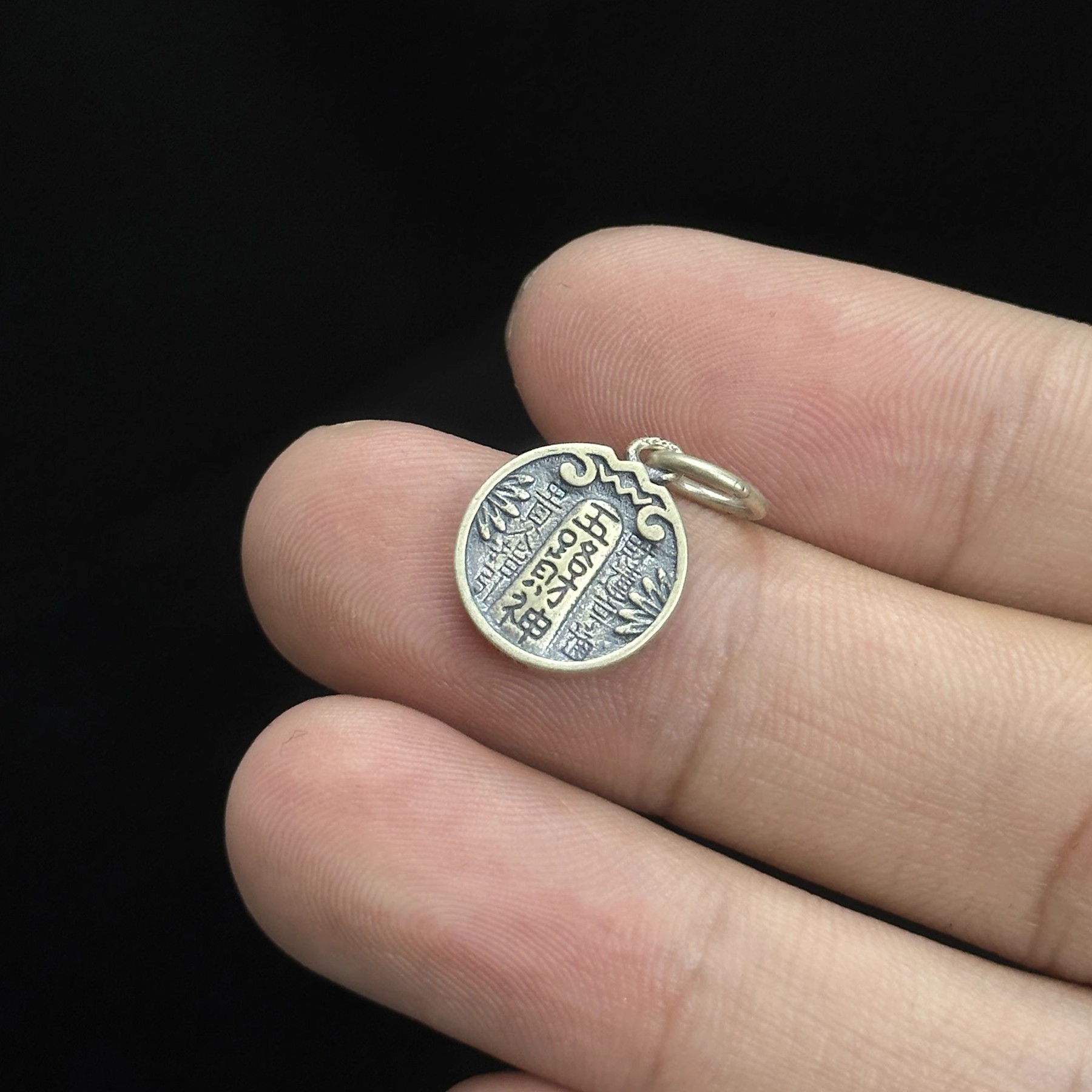 藏式复古五路财神圆牌侧挂挂件泰银文玩配件DIY佛珠手串配饰