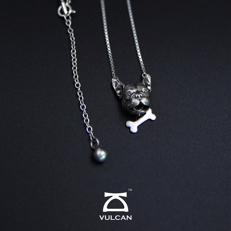 吊坠925银 食肉者Vulcan伏尔甘原创萌宠法斗项链 925银镀金锁骨链
