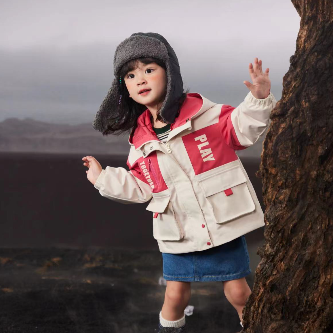 井羽拼接户外冬季两件套#34181416儿童春秋时尚休闲春季连帽秋季