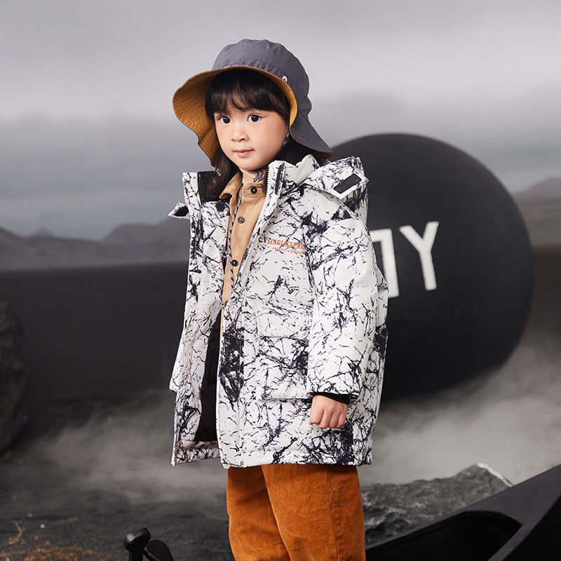 泼墨户外长款羽绒外套#34182449儿童女童洋气宝宝红色加绒女宝