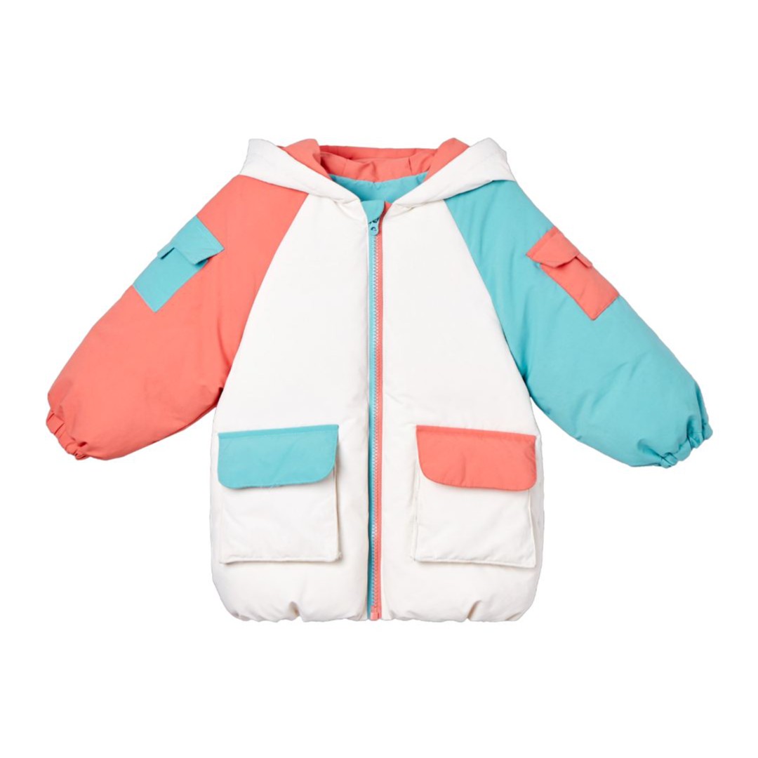 儿童中长款羽绒保暖外套#14182447小童休闲连帽冬季撞色羽绒外套