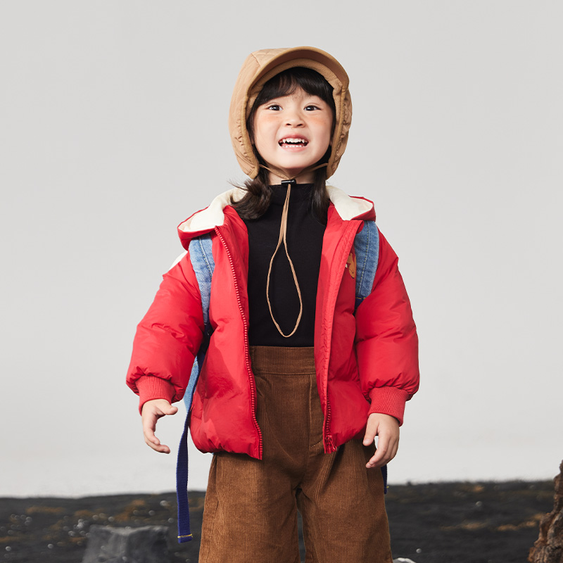 小松鼠印花泡泡服外套#34181013时尚休闲冬季儿童加厚女童连帽