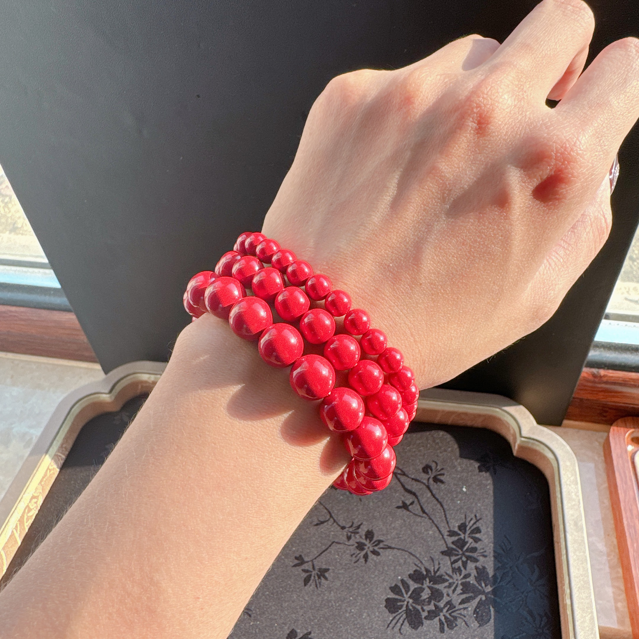 含辰砂工艺品天然辰砂高含量朱砂6.8.10手链（真真朱砂）