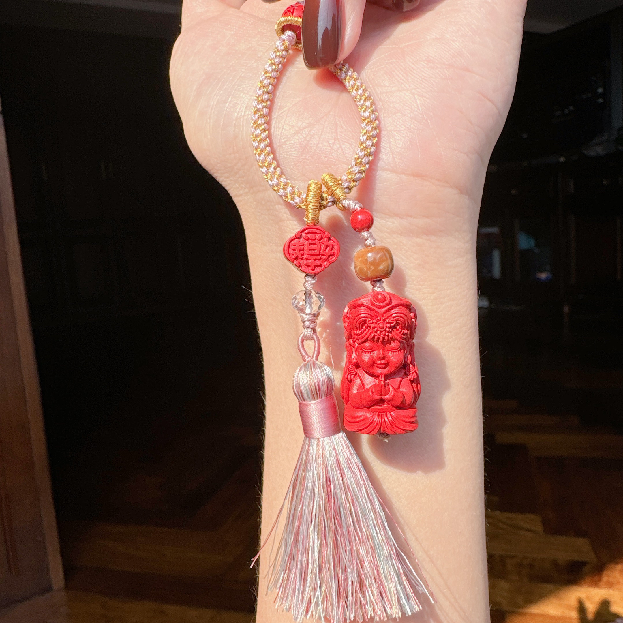 含辰砂工艺品天然辰砂真朱砂扎吉拉姆流苏款钥匙扣包挂男女同款