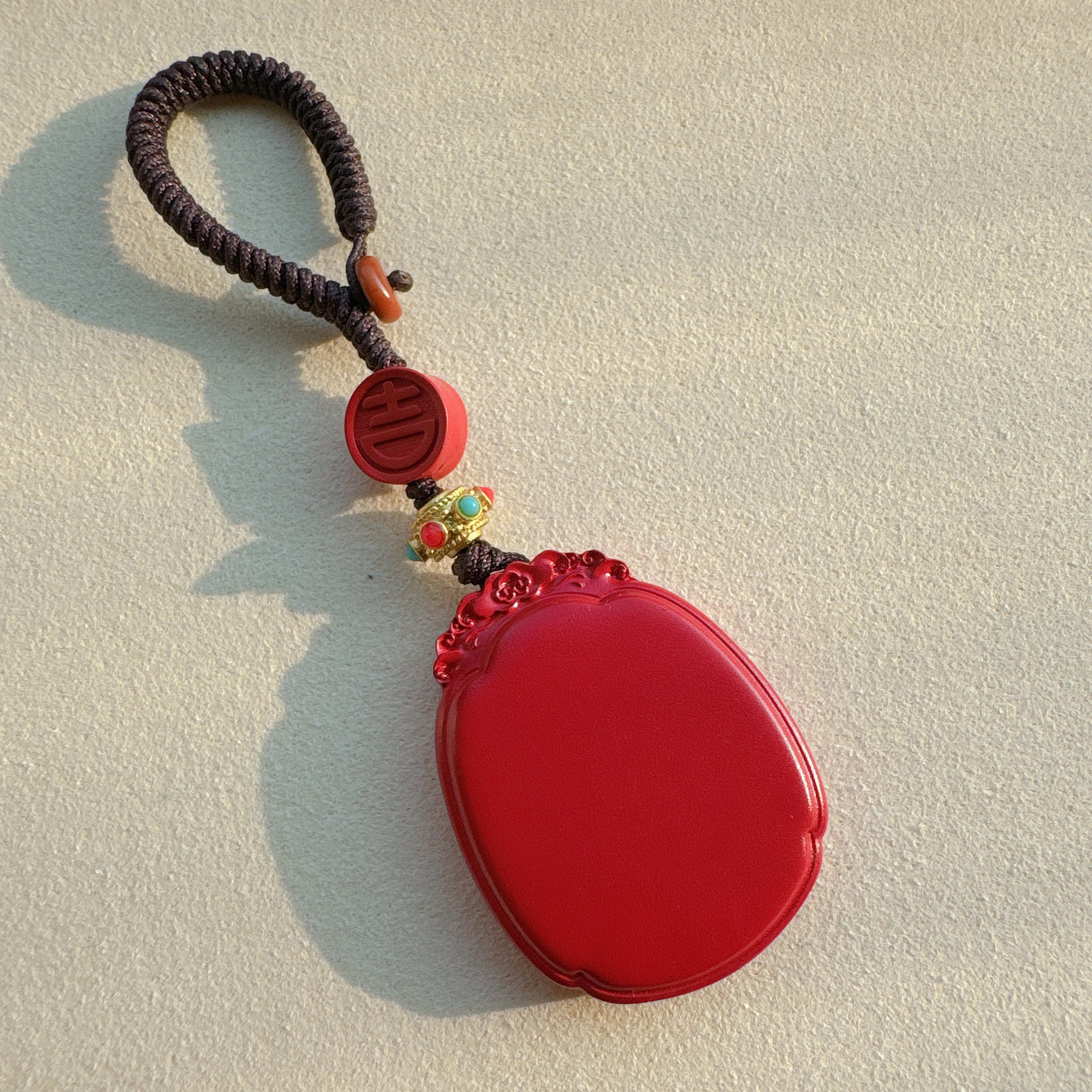 含辰砂工艺品天然辰砂真朱砂磨砂款红砂无事牌钥匙扣包包挂男女款