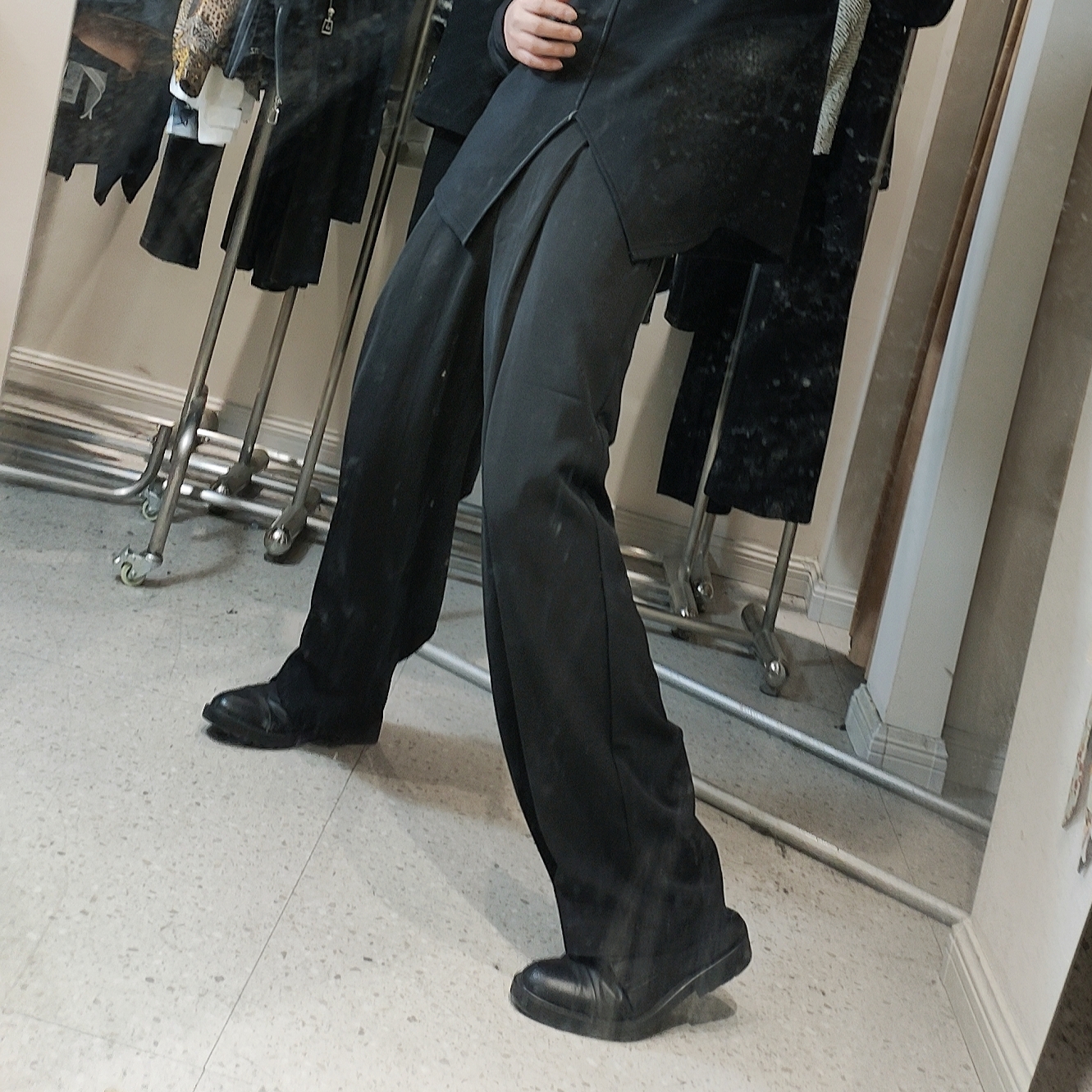 时尚个性设计师休闲潮搭拉链造型百搭黑色宽松垂感阔腿休闲裤