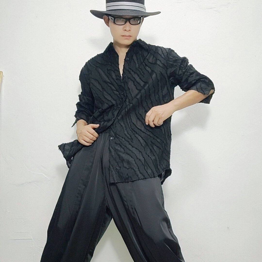 时尚个性设计师休闲潮搭不规则纹理半透造型衬衫上衣