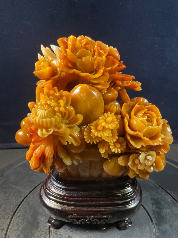 寿山石雕，四季花果蓝