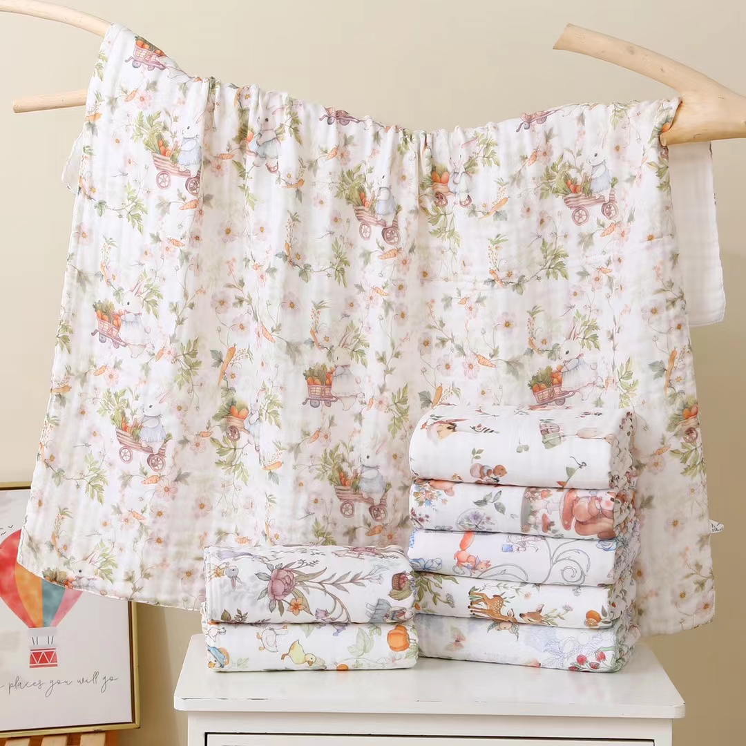 （贝安悦）六层纱布浴巾105*105cm数码印精梳纯棉多功能浴巾盖毯