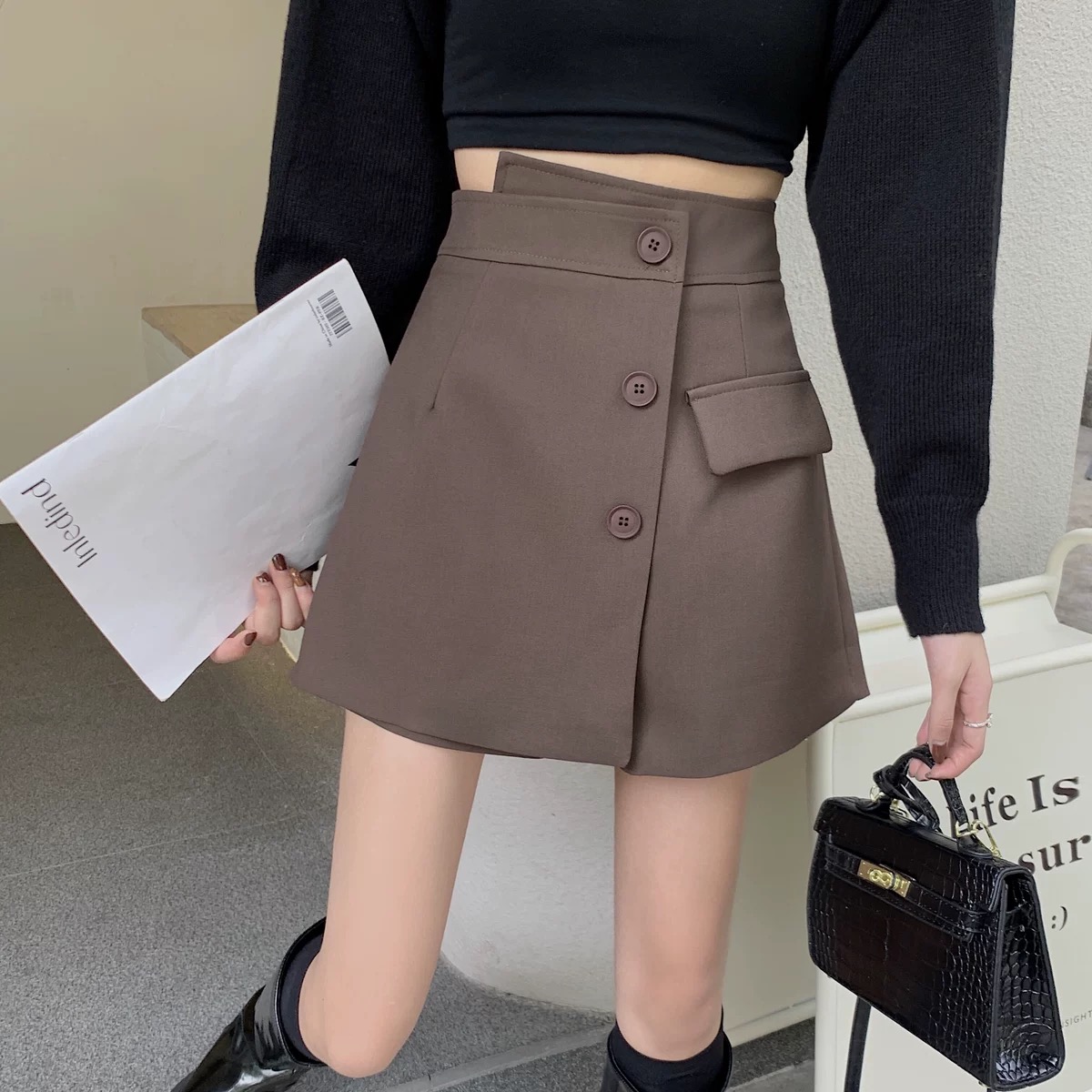 休闲半身裙女夏新款小个子a字显高不规则百搭西装裤裙