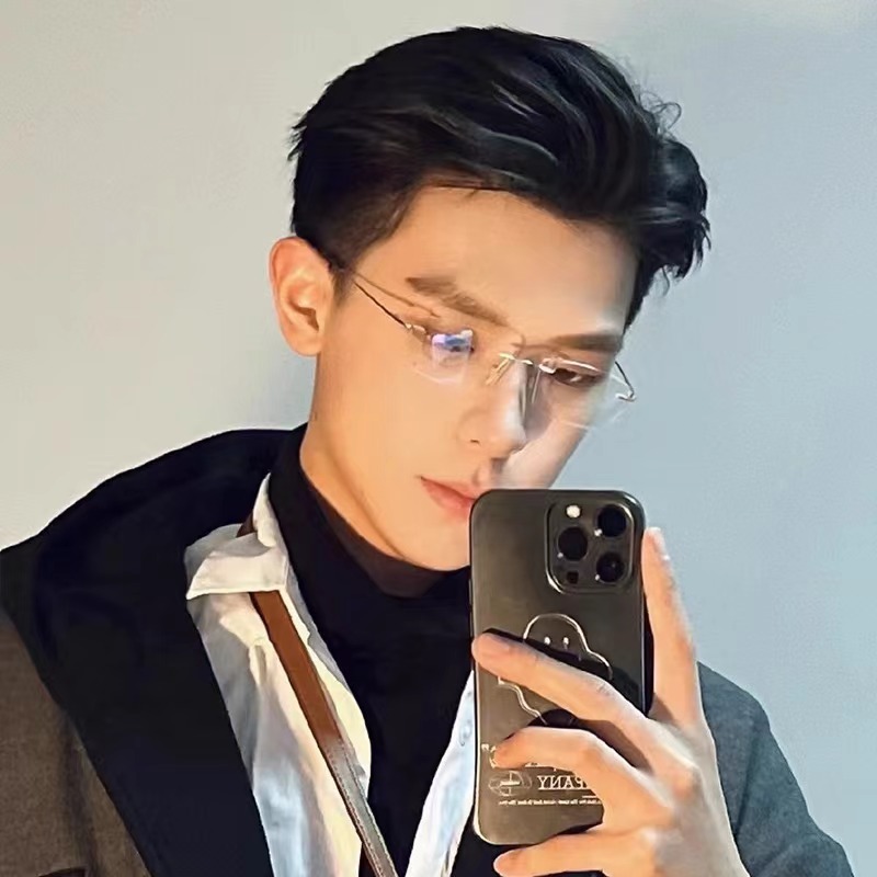 狂飙高启盛同款无框超轻防蓝光镜高颜值韩版切边时尚男女近视眼镜