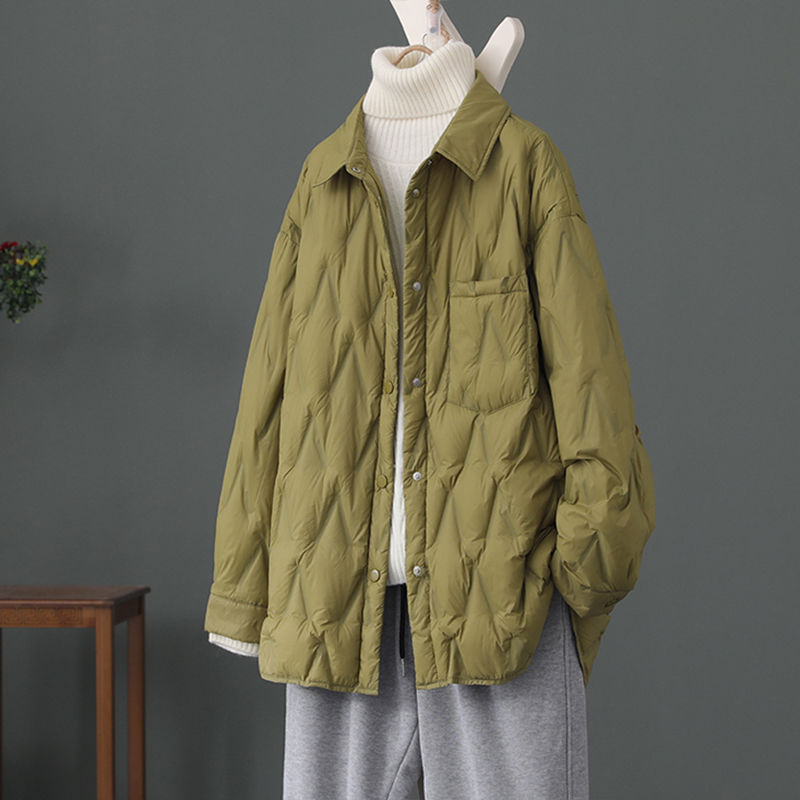 YAYA鸭鸭2024新款白鸭绒外贸衬衫式翻领羽绒服女轻薄冬保暖宽松廓