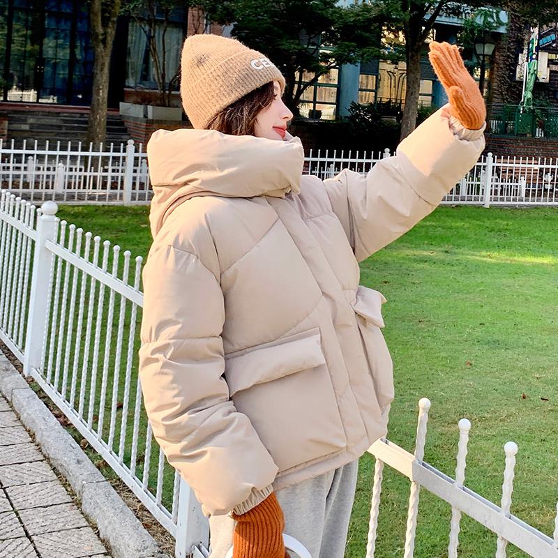 浅咖色连帽面包服棉服女冬季2024新款韩版小个子加厚棉衣外套