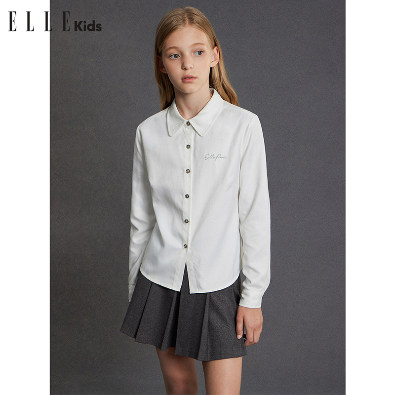 ELLE KIDS法式学院风柔丝绒收腰衬衫女童秋冬季百搭打底衬衣WD