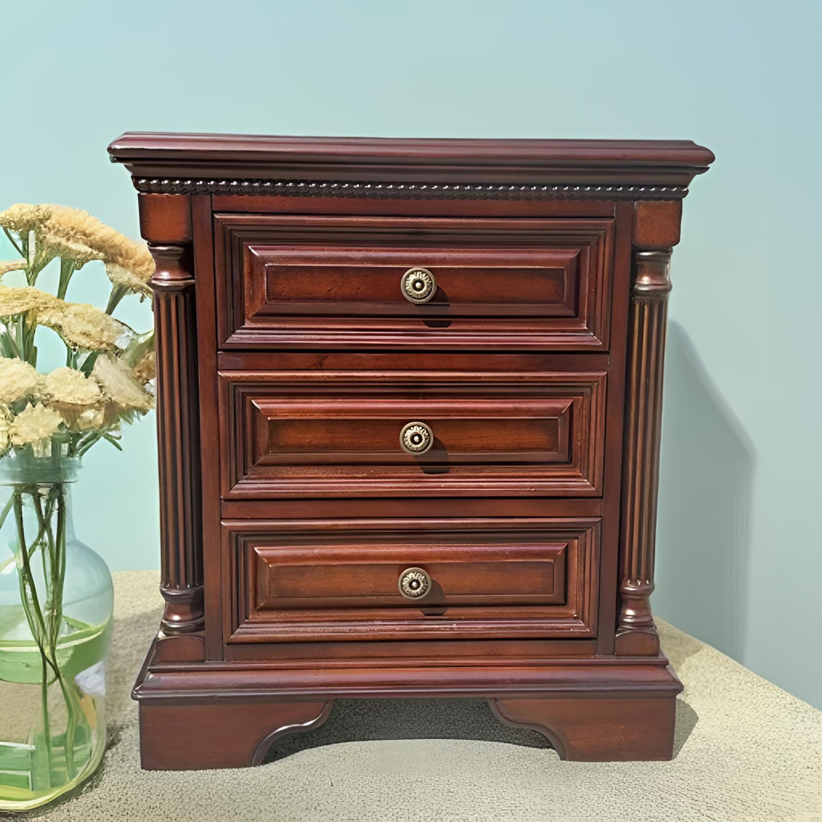 全实木罗马柱床头柜复古