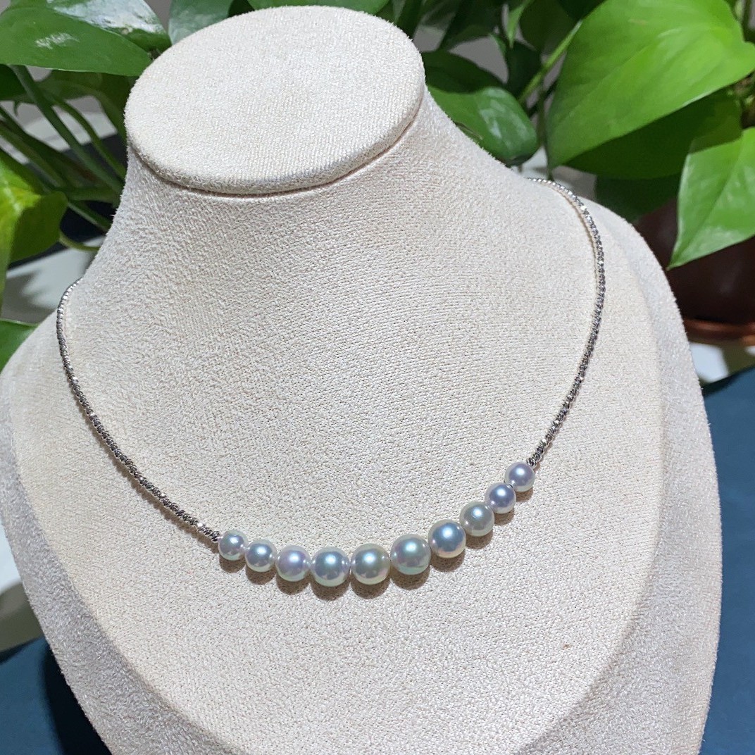 【墨光笑魇】18k金海水真多麻爆闪微笑项链6-8mm