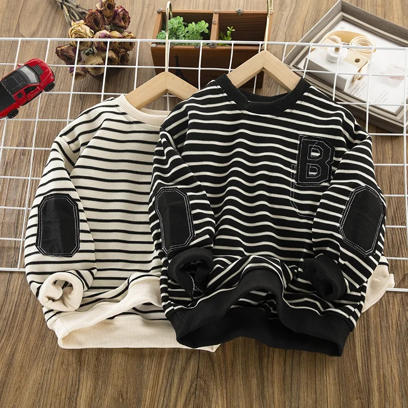（春秋）男童卫衣2024春秋新款中大童儿童条纹宽松上衣春秋潮