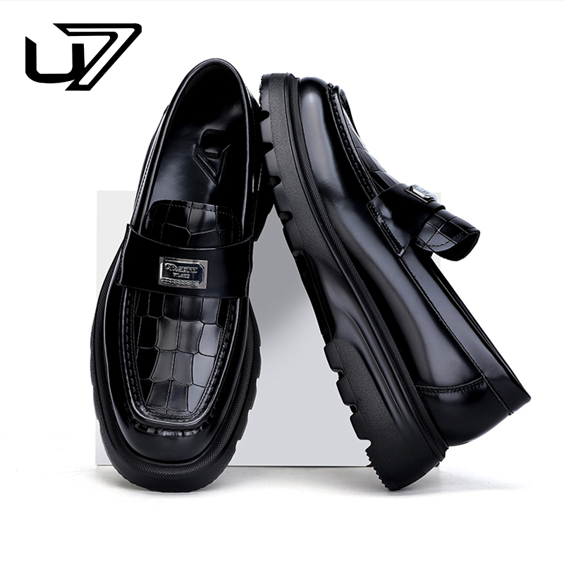 U7品牌男鞋2025新款男士商务休闲一脚蹬豆豆鞋真皮百搭厚底乐福鞋