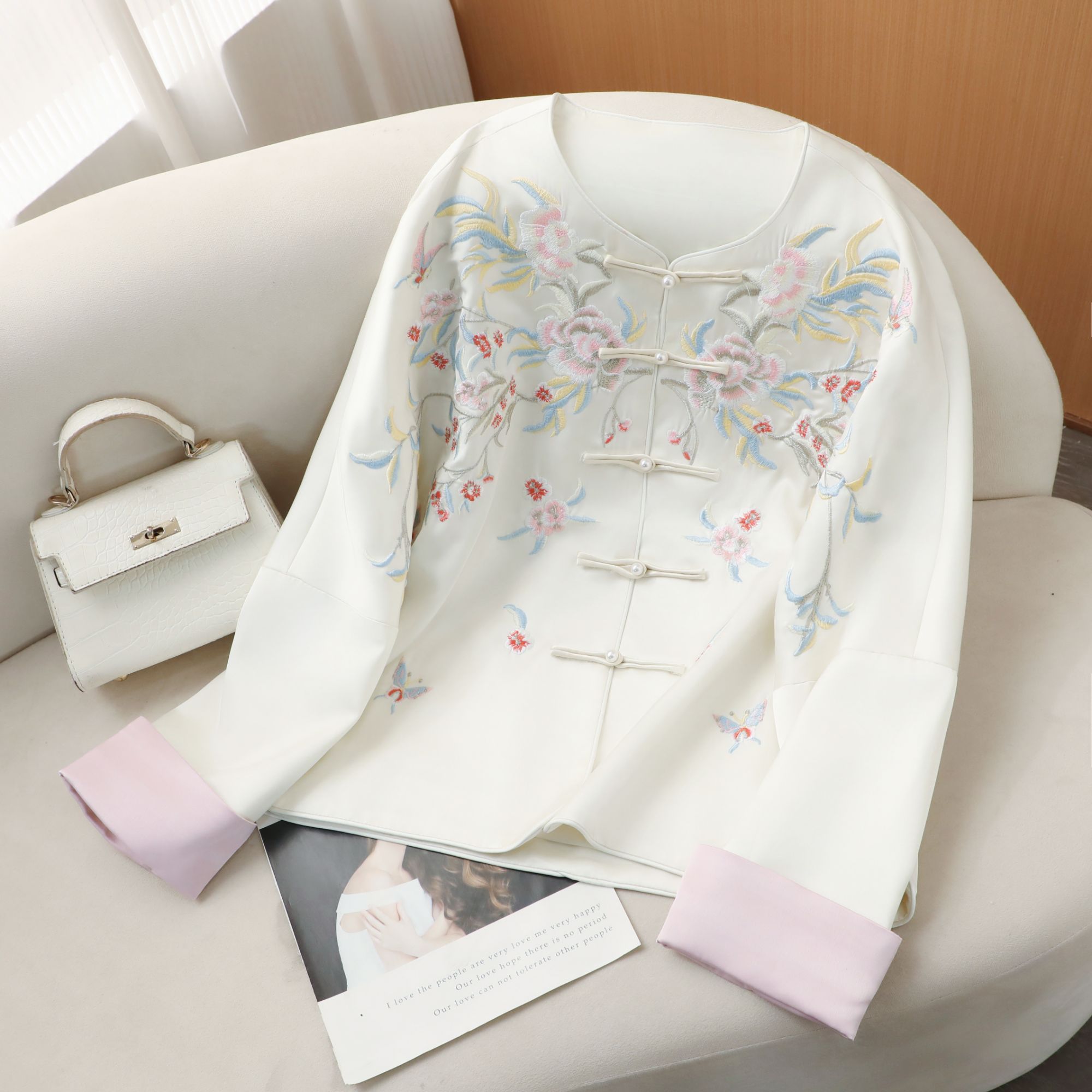 繁花似锦 新中式时尚轻奢气质圆领刺绣长袖外套女百搭高级感