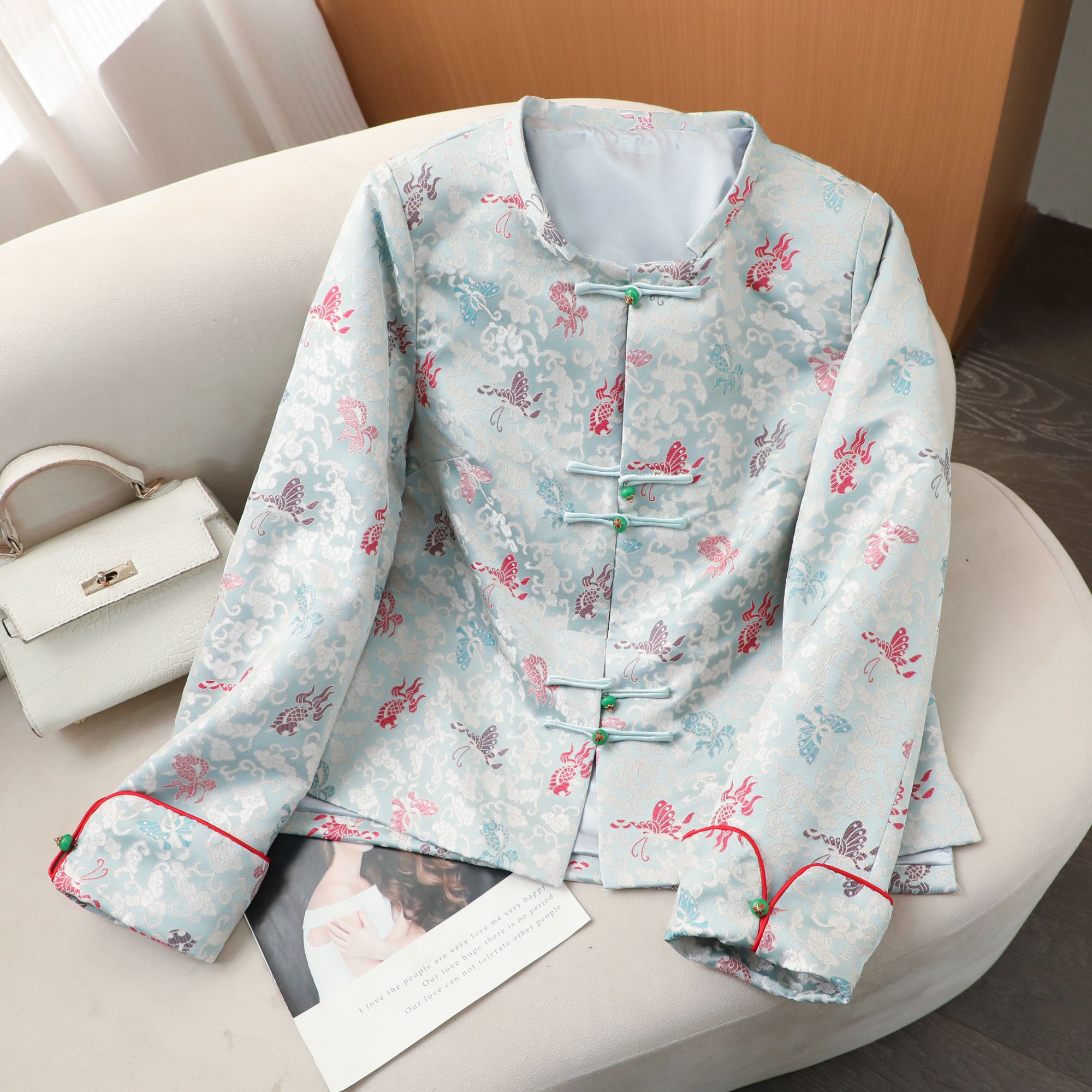 锦鲤彩蝶 新中式国风高档休闲洋气百搭复古提花外套女设计感