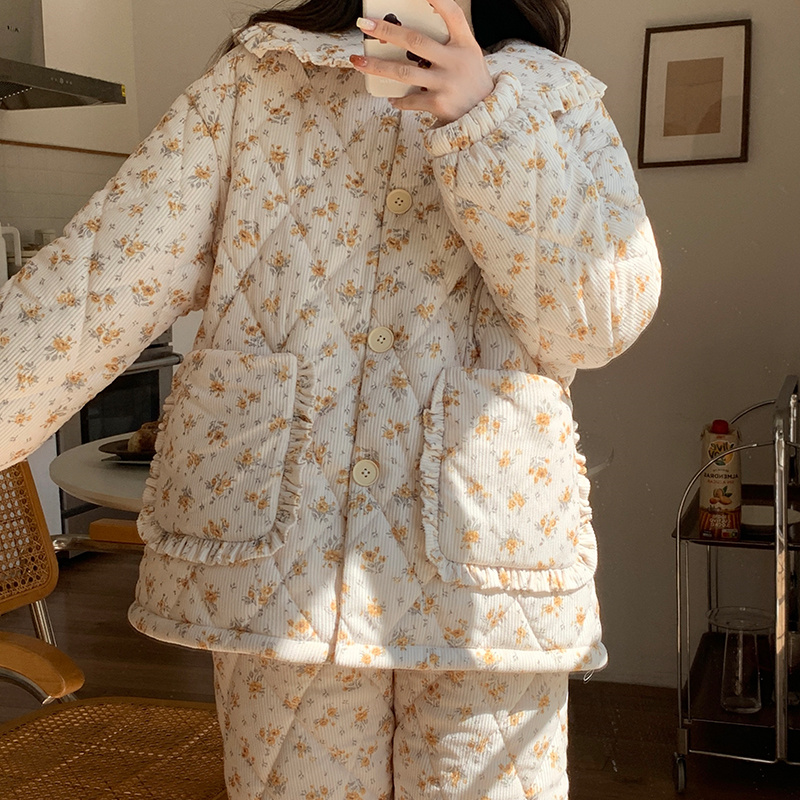 睡衣女冬珊瑚绒加厚加绒保暖两件套2024新款三层夹棉外穿款家居服