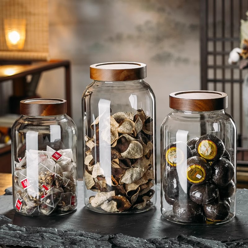 陈皮储物罐创意玻璃罐家用大容量带盖透明储存罐防潮白茶叶专用罐