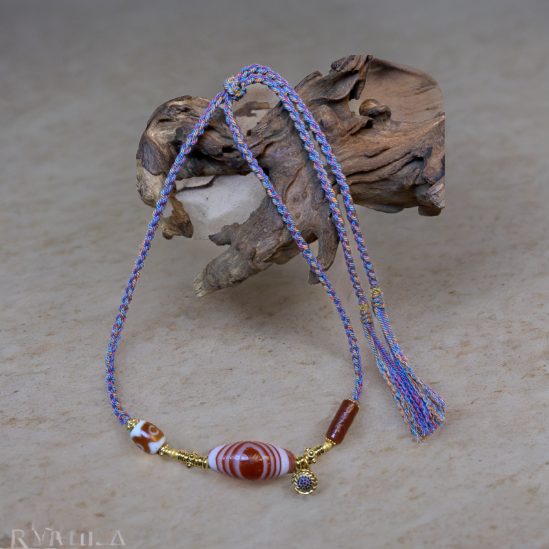 天然缠丝玛瑙红肉一眼锁骨链