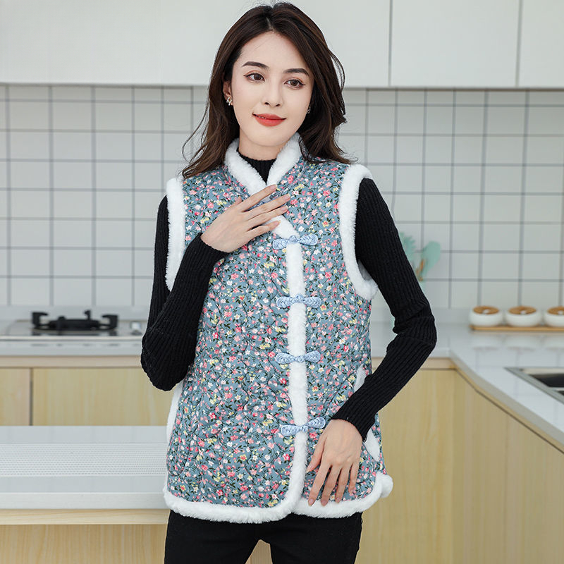 2022洋气大码网红小花袄驼绒马夹中国风盘扣外穿马甲坎肩喜庆女装