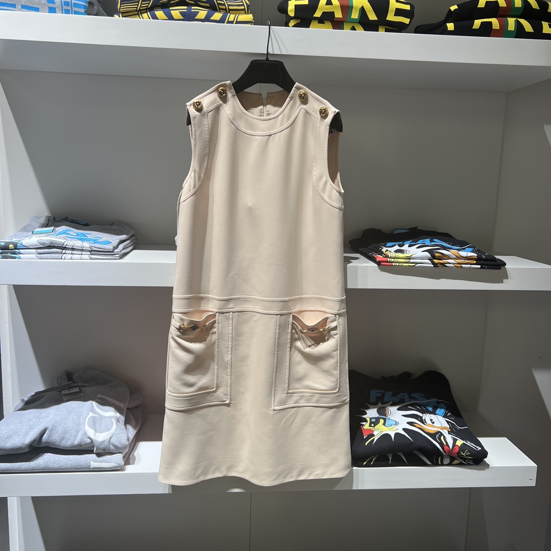 GUCCI/古驰国现米白色无袖连衣裙40码