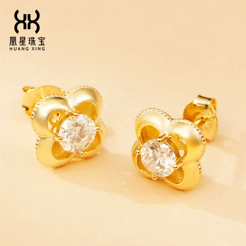 925银莫桑石耳饰 【午后花园系列】S925银莫桑钻设计款四叶草耳钉