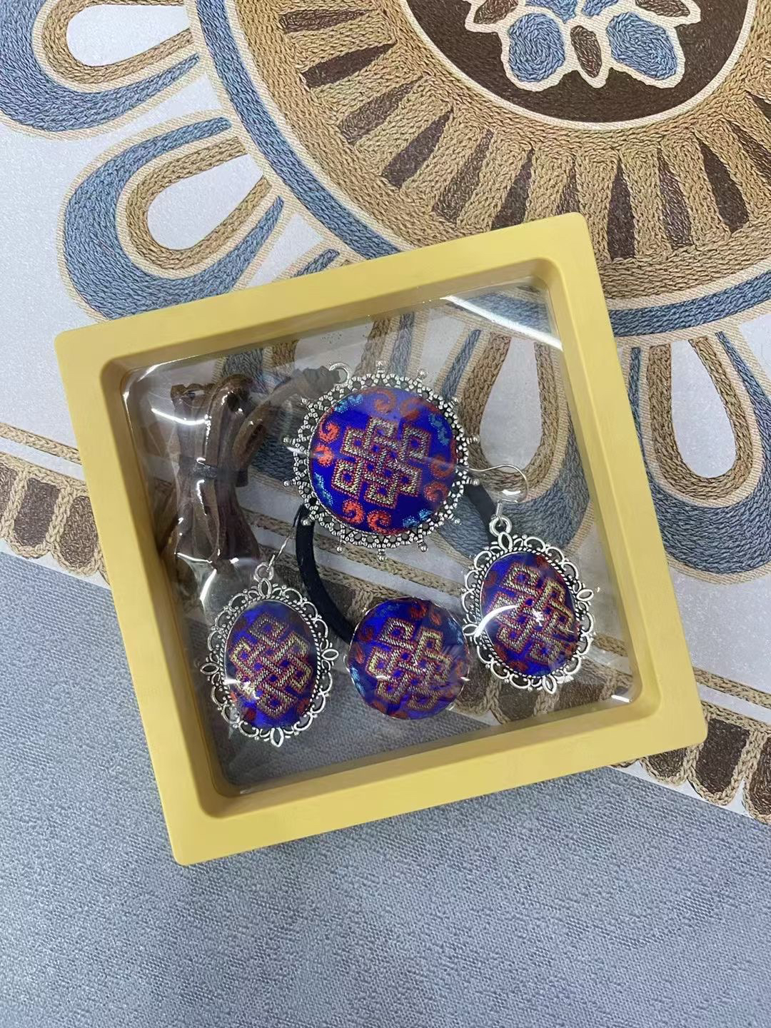 民族风耳环、头绳、袍子链套装