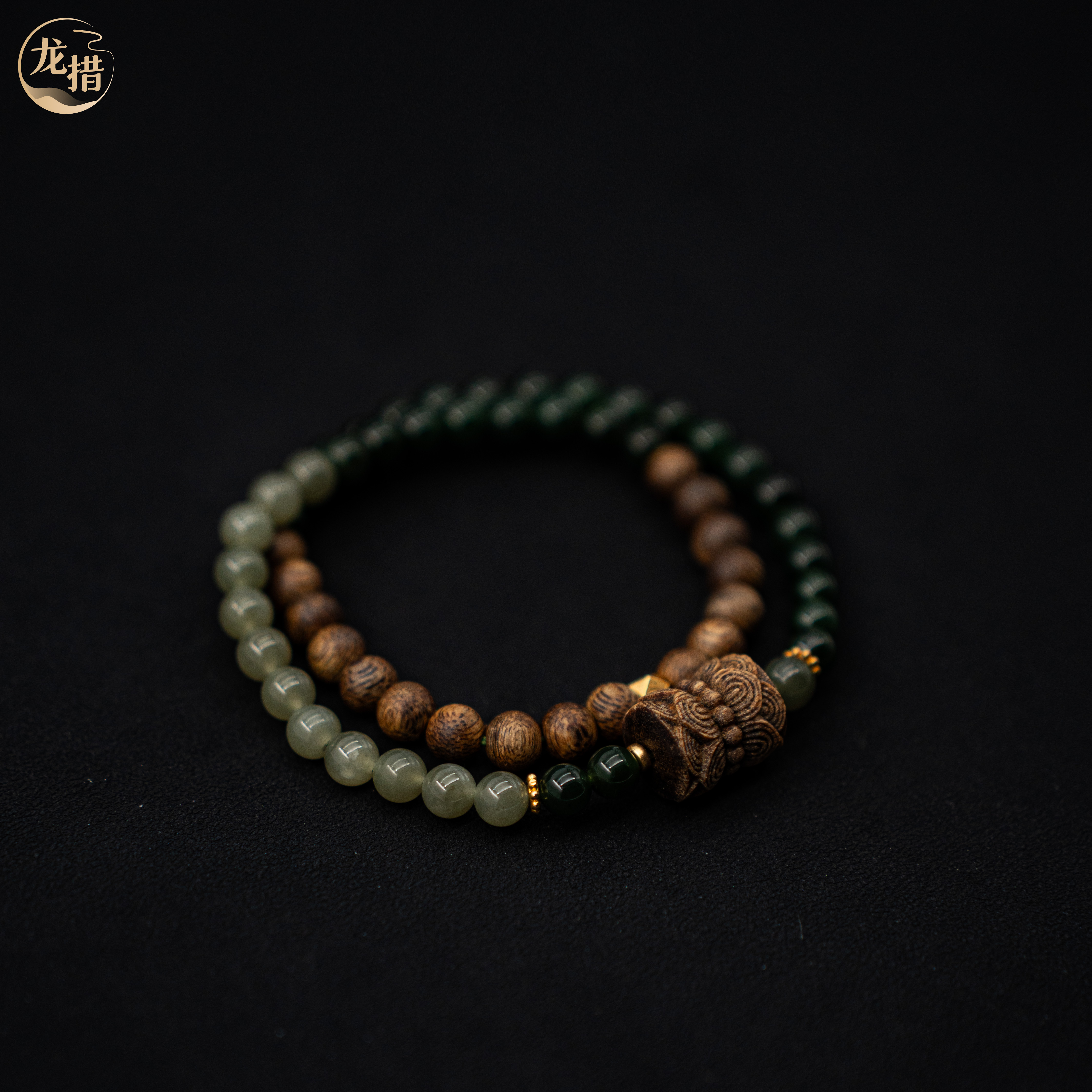 【龙措设计】沉香双莲花b玉手串（多样性发货发其一）