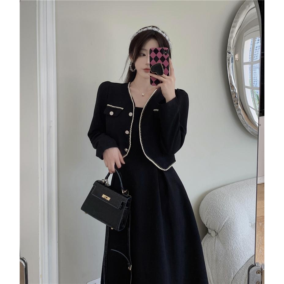 哺乳套装新款春秋法式小香风吊带裙外衣两件套辣妈显瘦喂奶连衣裙