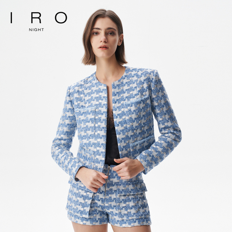 IRO Night 金丝小香风外套圆领格纹细闪短款法式轻奢春季新款