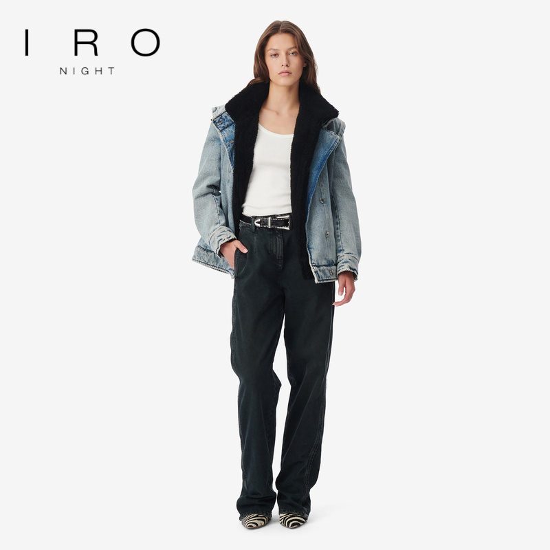 IRO Night 牛仔可拆卸立领棉服外套法式轻奢材质拼接冬季款
