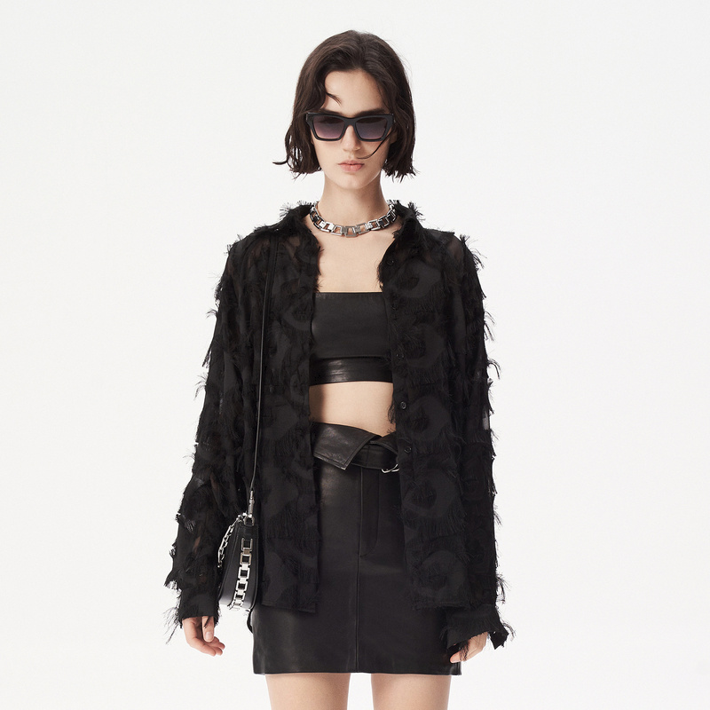 IRO Night 羽毛纱衬衫长袖宽松立体肌理微透法式轻奢初秋新款