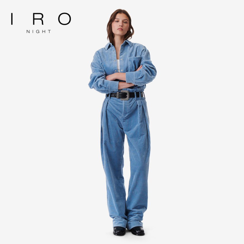 IRO Night 秋季新款法式轻奢纯色灯芯绒宽松堆堆长款阔腿裤